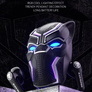 Classic Black Panth Bluetooth Gaming Earbud Touch Control Wireless Earphone Marvel Cool Lighting TWS for Sport Music